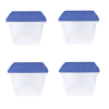 4 Pack 32 Quart Clear Storage Bin, Latched Storage Container, with Blue HI-RISE Lid