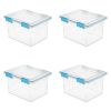 4 Pack 32 Quart Clear Plastic Storage Container with Gasket Lid, Blue