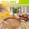 Rattan Tray 8.7 Inch Round Woven Serving Basket with Handles Decorative Tray for Coffee Table Bread Fruit Vegetables Restaurant Home Use